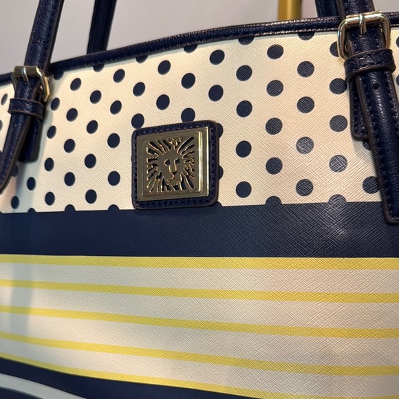Anne Kline Striped and Polka Dot Tote Bag EUC - Picture 3 of 14